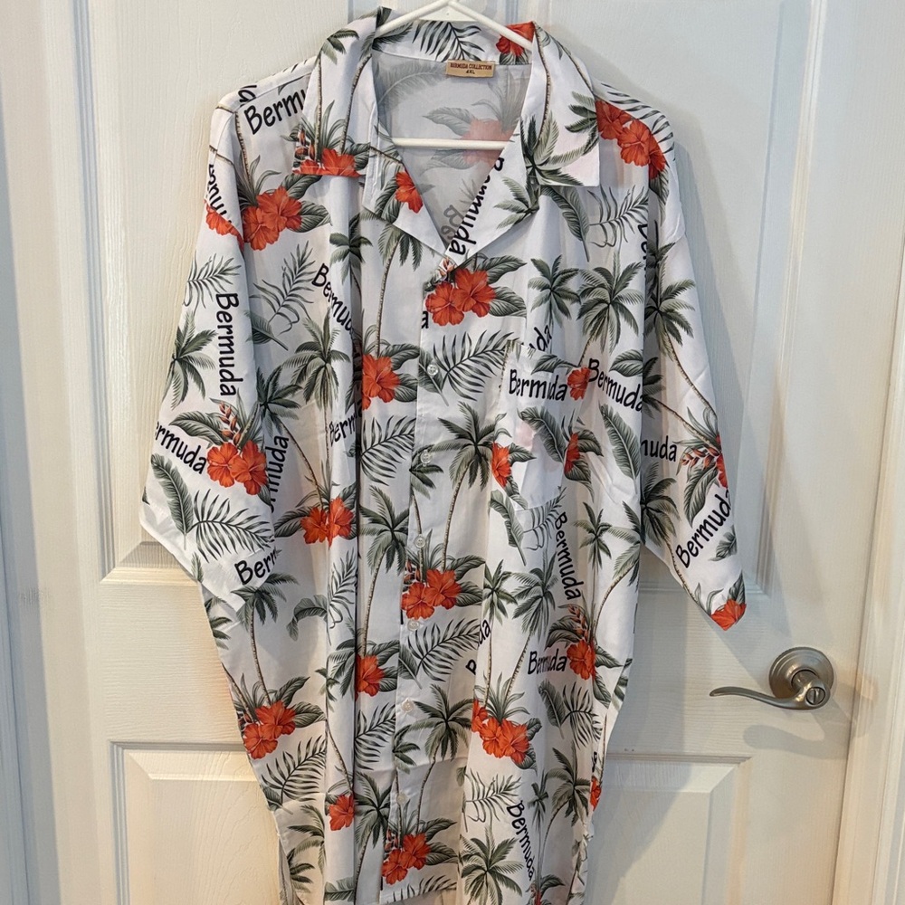 Men's Floral Casual Shirt - White and Orange